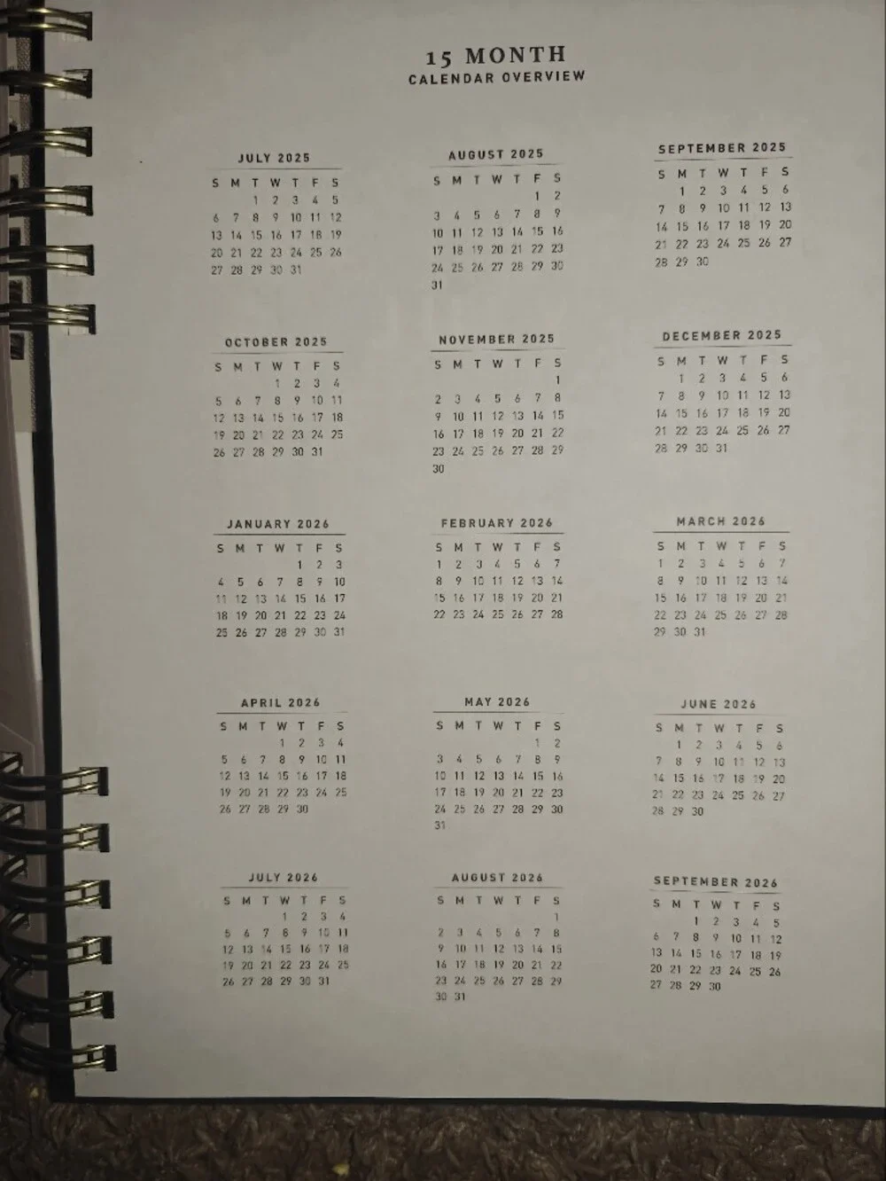 2025-2026 Gray Split Wire Weekly & Monthly Planner